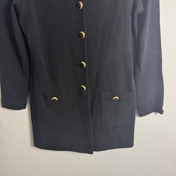 St. John By Marie Gray Long Black Button From Cardigan Sweater Gold Buttons - Picture 3 of 7